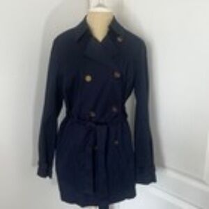 Women's Michael Kors Belted Raincoat- Size Large Navy Blue